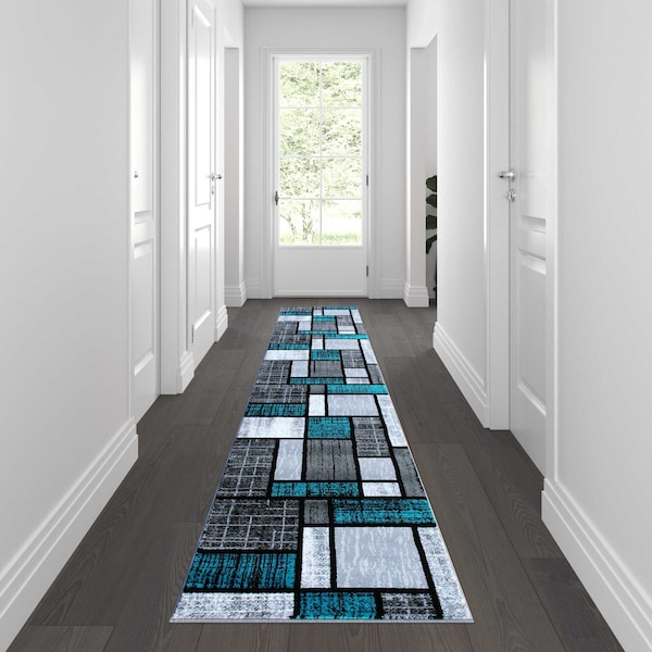 Flash Furniture Turquoise 2' x 11' Color Blocked Indoor Area Rug OKR-RG1110-211-TQ-GG - main